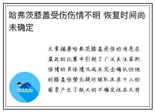 哈弗茨膝盖受伤伤情不明 恢复时间尚未确定
